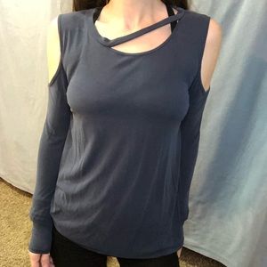 Peach Love Cold Shoulder Cut-out Neck Navy Top